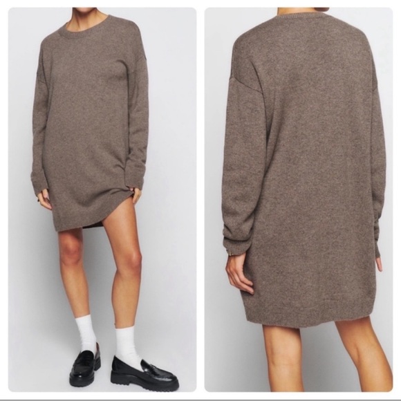 Reformation 100% Cashmere Henrietta Mini Dress Luxury Cocoa Brown Size Small - Picture 3 of 14